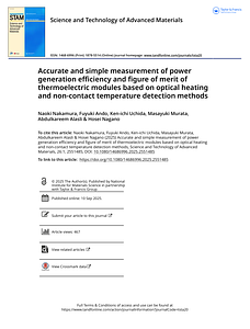 Accurate and simple measurement of power generation efficiency and figure of merit of thermoelectric modules based on optical heating and non-contact .pdf
