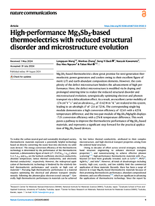 Nature Communications--High-performance Mg3Sb2-based thermoelectrics with reduced structural disorder and microstructure evolution.pdf