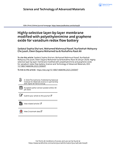 Highly-selective layer-by-layer membrane modified with polyethylenimine and graphene oxide for vanadium redox flow battery.pdf