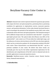Beryllium-Vacancy Color Center in Diamond-Jiajun Xu-GW-20240920.docx