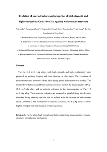 Evolution of microstructure and properties of high-strength and high-conductivity Cu-(1~6wt-) Ag alloy with eutectic structure- 2022-07-29.pdf