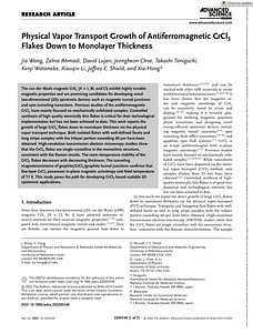 Advanced Science - 2022 - Wang - Physical Vapor Transport Growth of Antiferromagnetic CrCl3 Flakes Down to Monolayer.pdf