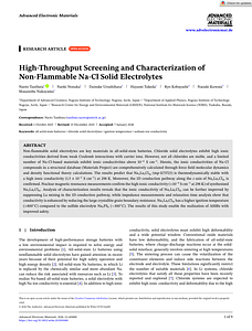 Adv Elect Materials - 2026 - Tanibata - High‐Throughput Screening and Characterization of Non‐Flammable Na‐Cl Solid (1).pdf