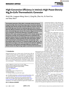 Advanced Science--High Conversion Efficiency in Intrinsic High Power‐Density Mg2Sn‐GeTe Thermoelectric.pdf