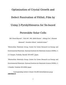 Optimization of Crystal Growth and Defect Passivation of FASnI3 Film by Using 2-Pyridylthiourea for Sn-based Perovskite Solar Cells.docx