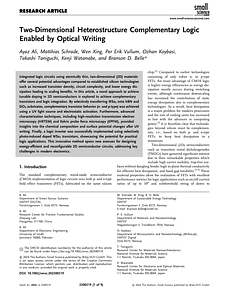 Small Science - 2024 - Ali - Two‐Dimensional Heterostructure Complementary Logic Enabled by Optical Writing.pdf